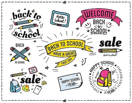 EPS 해외이미지 무료이미지 디자인 교육 리본 백그라운드 일러스트 학교 학용품 책가방 쇼핑 연필 세일 신학기 해외202004 해외일러스트 가방 문구용품 필기구 파일형식 벡터 무료콘텐츠