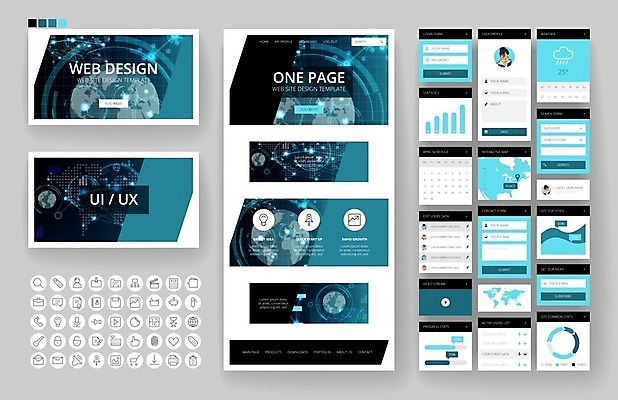 EPS 해외이미지 템플릿 디자인 지구 세계지도 지도 인터넷 일러스트 비즈니스 통신 모바일 사람없음 그래픽 파란색 세트 세계 지구본 웹 인포그래픽 플랫 메뉴 레이아웃 보케 페이지 UI 인터페이스 해외202004 해외일러스트 컬러 파일형식 벡터
