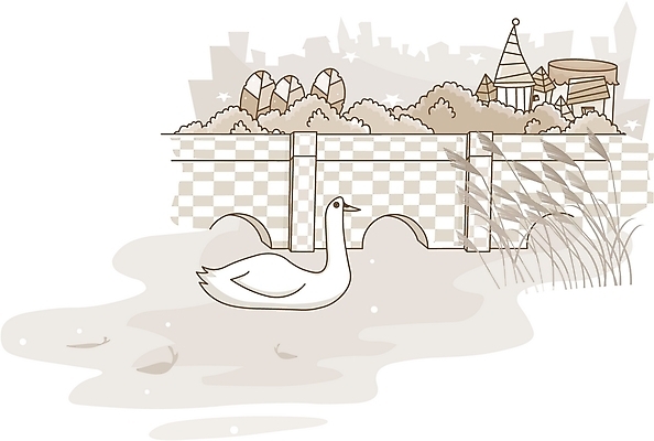 EPS 동물 척추동물 사계절 계절 라인일러스트 일러스트 자연 조류 동화 흑백 갈대 풍경 사람없음 야외 강 마을 가을 백조 메르헨 가교 국내일러스트 식물 건축물 촬영기법 생태계 파일형식 벡터