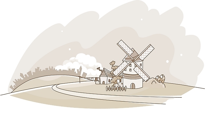 EPS 구름 시설물 사계절 계절 공공시설 현대건축 건축 라인일러스트 일러스트 자연 하늘 주택 흑백 풍경 초원 사람없음 야외 풍차 가을 뭉게구름 풍력발전소 국내일러스트 자연요소 건축물 촬영기법 건물 발전소 풍력에너지 시설 생태계 파일형식 벡터 구름_자연