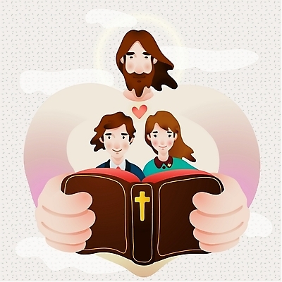EPS 캐릭터 부부 커플 여자 남자 기독교 결혼 십자가 일러스트 사랑 사람 세명 성경 하트 예수 성자 종교캐릭터 일러캐릭터 모양 감정 종교 종교용품 관계 이벤트 신_종교 파일형식 벡터