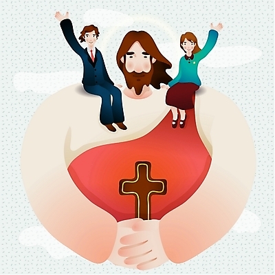 EPS 부부 커플 여자 남자 기독교 십자가 일러스트 사람 세명 예수 성자 국내일러스트 종교 관계 신_종교 파일형식 벡터