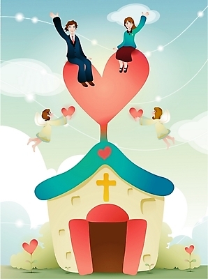 EPS 주간 구름 부부 커플 여자 남자 기독교 결혼 십자가 일러스트 천사 사랑 사람 여러명 야외 교회 새싹 하트 성자 국내일러스트 자연요소 모양 식물 감정 종교 다수 관계 종교건축 이벤트 건물 파일형식 벡터
