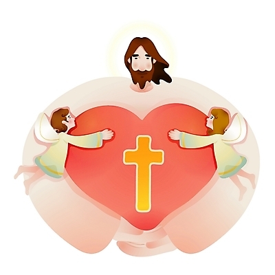 EPS 캐릭터 여자 남자 기독교 십자가 일러스트 천사 사랑 사람 세명 하트 예수 성자 종교캐릭터 일러캐릭터 모양 감정 종교 신_종교 파일형식 벡터