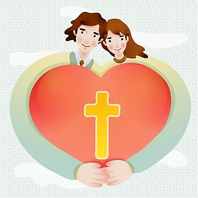 EPS 부부 커플 여자 남자 기독교 십자가 일러스트 사랑 사람 두명 하트 성자 국내일러스트 모양 감정 종교 관계 파일형식 벡터