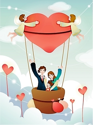 EPS 구름 여자 남자 기독교 어린이 일러스트 가정 가족 엄마 천사 사랑 사람 소녀 세명 열기구 하트 아빠 성자 풍선 국내일러스트 자연요소 모양 감정 종교 관계 항공교통 파일형식 벡터