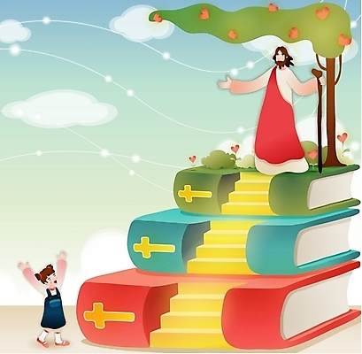 EPS 주간 나무 구름 여자 남자 기독교 어린이 일러스트 지팡이 사랑 사람 소녀 야외 두명 계단 성경 하트 예수 성자 성직자 국내일러스트 자연요소 모양 식물 감정 종교 종교용품 신_종교 파일형식 벡터