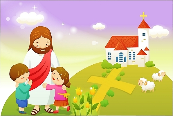 EPS 구름 여자 남자 꽃 기독교 길 어린이 십자가 일러스트 하늘 사람 소녀 소년 야외 세명 교회 양 예수 성자 보호자 국내일러스트 자연요소 식물 종교 포유류 종교건축 건물 신_종교 파일형식 벡터