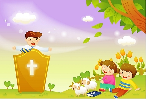 EPS 나무 구름 여자 남자 꽃 기독교 종교 어린이 십자가 일러스트 하늘 사람 소녀 소년 초원 야외 세명 울타리 성경 양 성자 설교자 어린이만 국내일러스트 자연요소 식물 종교용품 포유류 담장 파일형식 벡터