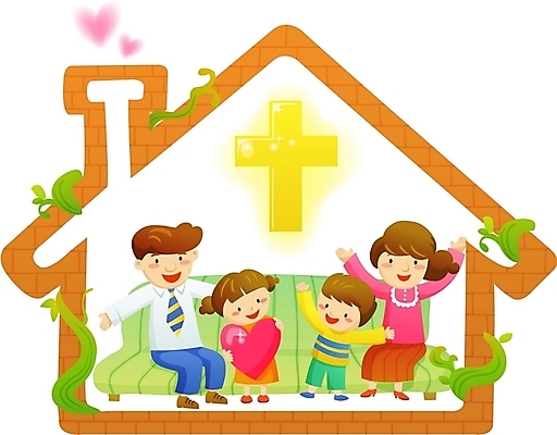 EPS 여자 남자 기독교 종교 어린이 십자가 일러스트 가족 엄마 주택 사람 소녀 소년 여러명 소파 자녀 아빠 성자 국내일러스트 다수 의자 관계 건물 파일형식 벡터