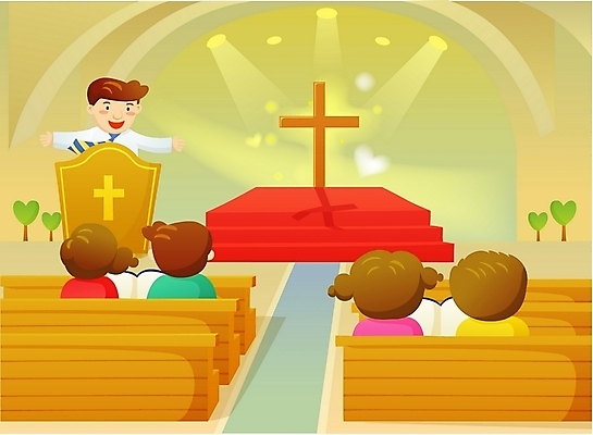 여자 남자 기독교 종교 어린이 십자가 일러스트 가족 사람 여러명 교회 성자 예배 강대상 설교자 어린이만 국내일러스트 다수 관계 종교건축 건물 단상