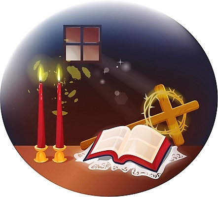 EPS 기념일 기독교 종교 십자가 일러스트 초 종교용품 창문 부활절 기독교용품 실내 사람없음 믿음 성경 성자 촛대 가시면류관 국내일러스트 감정 이벤트 내부 파일형식 벡터