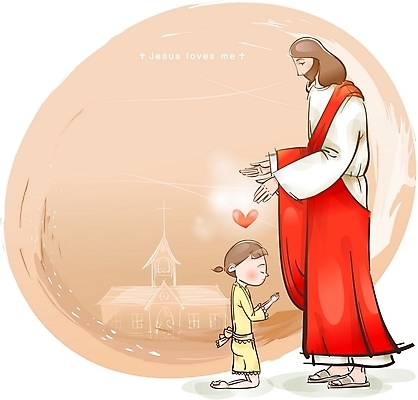 EPS 캐릭터 여자 남자 기독교 어린이 일러스트 사랑 사람 소녀 두명 교회 기도 하트 예수 성자 일러캐릭터 모양 감정 종교 종교건축 건물 신_종교 파일형식 벡터