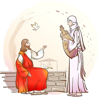 EPS 캐릭터 여자 남자 기독교 일러스트 조류 사람 두명 예수 성자 일러캐릭터 동물 종교 신_종교 파일형식 벡터