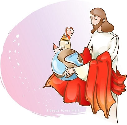 EPS 캐릭터 남자 기독교 지구 일러스트 주택 사랑 사람 두명 예수 구출 성자 남자만 일러캐릭터 감정 종교 건물 도움 신_종교 파일형식 벡터