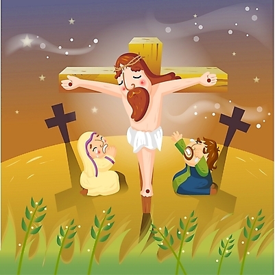 EPS 여자 남자 별 기독교 십자가 일러스트 사람 세명 못 풀잎 예수 성자 언덕 괴로움 못박힘 국내일러스트 자연요소 감정 종교 잎 공구 풀_식물 신_종교 파일형식 벡터