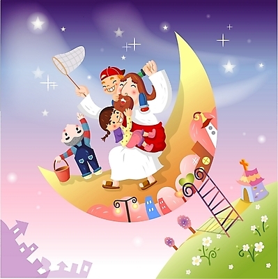 EPS 나무 여자 남자 꽃 별 기독교 어린이 일러스트 사다리 사람 소녀 소년 여러명 야외 건물 교회 달 예수 성자 국내일러스트 자연요소 식물 건축물 종교 다수 종교건축 도구 신_종교 파일형식 벡터