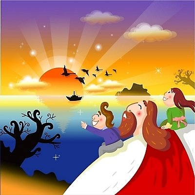 EPS 주간 나무 구름 여자 남자 별 기독교 바다 섬 일러스트 조류 사람 야외 세명 태양 일출 일몰 예수 성자 선박 국내일러스트 자연요소 식물 동물 종교 수상교통 노을 신_종교 파일형식 벡터