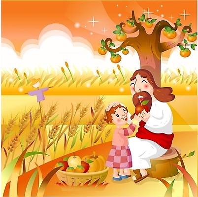 EPS 주간 나무 계절 여자 열매 남자 기독교 일러스트 호박 논 사람 풍경 야외 두명 벼 가을 예수 성자 사과 감나무 허수아비 보리 과일바구니 추수감사절 국내일러스트 자연요소 식물 종교 농업 채소 과일 곡류 감 바구니 신_종교 파일형식 벡터