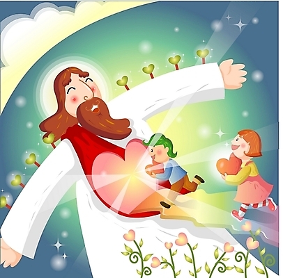 EPS 나무 구름 여자 남자 꽃 기독교 어린이 일러스트 사랑 사람 소녀 소년 야외 세명 하트 마음 예수 성자 국내일러스트 자연요소 모양 식물 감정 종교 신_종교 파일형식 벡터