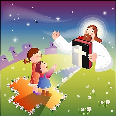 EPS 여자 남자 꽃 별 기독교 어린이 십자가 일러스트 주택 사람 소녀 야외 세명 빛 성경 예수 성자 국내일러스트 자연요소 식물 종교 종교용품 건물 신_종교 파일형식 벡터