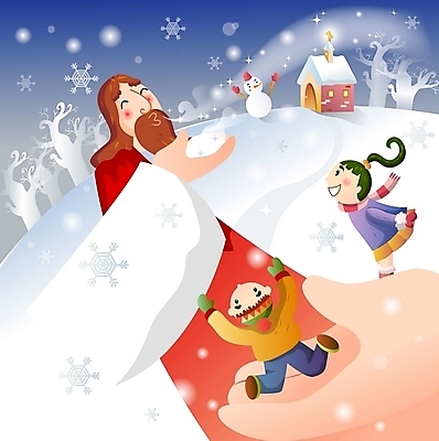 EPS 계절 여자 남자 기독교 겨울 일러스트 눈사람 사람 소년 야외 세명 교회 눈 예수 성자 국내일러스트 자연요소 종교 어린이 종교건축 날씨 건물 신_종교 파일형식 벡터