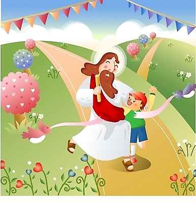 EPS 주간 나무 남자 꽃 기독교 어린이 일러스트 조류 사람 소년 야외 두명 달리기 예수 성자 체육대회 후광 동행 남자만 소년만 국내일러스트 자연요소 식물 동물 종교 모션 빛 신_종교 체육 대회 어린이만 파일형식 벡터