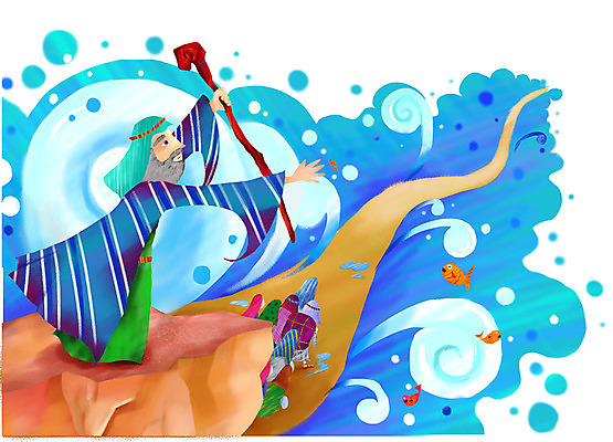 PSD 캐릭터 여자 남자 기독교 종교 바다 일러스트 지팡이 어류 사람 여러명 성경 성자 기적 성경이야기 홍해 모세 국내일러스트 일러캐릭터 다수 종교용품 이야기 수중동물 파일형식