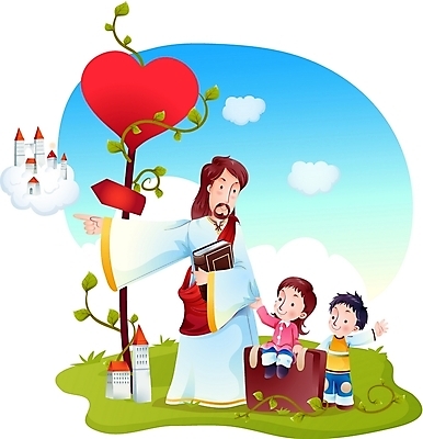 EPS 주간 구름 여자 남자 기독교 종교 어린이 일러스트 하늘 나뭇잎 사랑 사람 소녀 소년 야외 건물 세명 성경 하트 표지판 예수 하나님 신 성자 천국 국내일러스트 자연요소 모양 건축물 감정 잎 종교용품 알림판 신_종교 파일형식 벡터