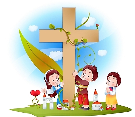 EPS 주간 구름 여자 남자 기독교 종교 어린이 십자가 일러스트 하늘 나뭇잎 사랑 사람 소녀 소년 야외 세명 하트 예수 하나님 신 성자 국내일러스트 자연요소 모양 감정 잎 신_종교 파일형식 벡터