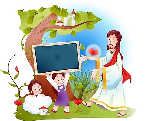 EPS 주간 나무 구름 여자 남자 기독교 종교 어린이 일러스트 하늘 사랑 사람 소녀 소년 야외 건물 세명 칠판 하트 예수 하나님 신 성자 국내일러스트 자연요소 모양 식물 건축물 감정 신_종교 파일형식 벡터