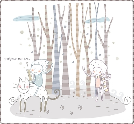 EPS 나무 커플 여자 남자 어린이 일러스트 상상 사랑 사람 소녀 소년 야외 두명 판타지 고양이 꿈 추억 발자국 어린이만 국내일러스트 식물 감정 컨셉 포유류 관계 자국 반려동물 파일형식 벡터