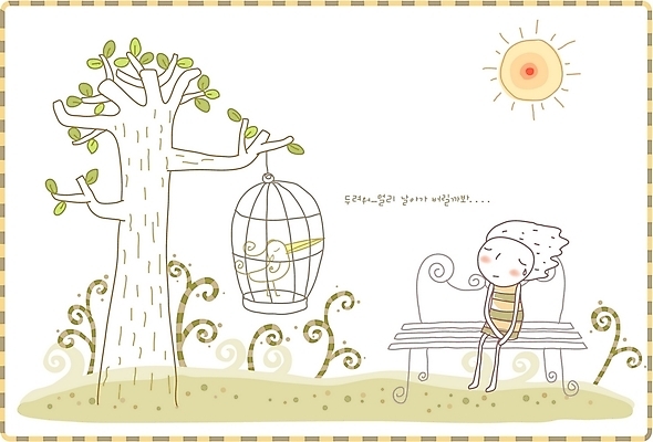 EPS 주간 나무 남자 초등학생 어린이 벤치 의자 일러스트 상상 사랑 한명 사람 소년 야외 판타지 태양 꿈 무서움 새장 남자만 남자한명만 어린이만 소년만 소년한명만 국내일러스트 자연요소 식물 1 학생 감정 가구 케이지 파일형식 벡터