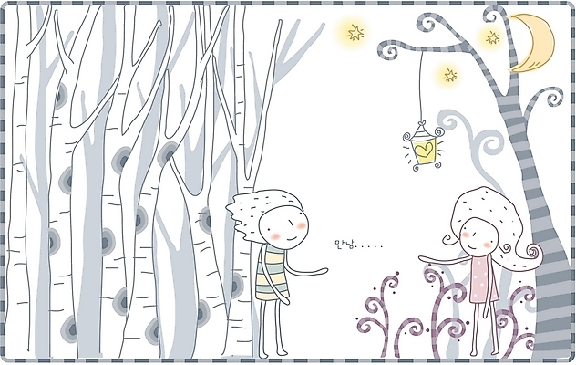 EPS 나무 커플 여자 남자 별 어린이 가로등 일러스트 사랑 사람 소녀 소년 야외 두명 판타지 꿈 만남 달 등불 야간 숲 어린이만 국내일러스트 자연요소 식물 공공시설 감정 컨셉 관계 상상 조명 파일형식 벡터