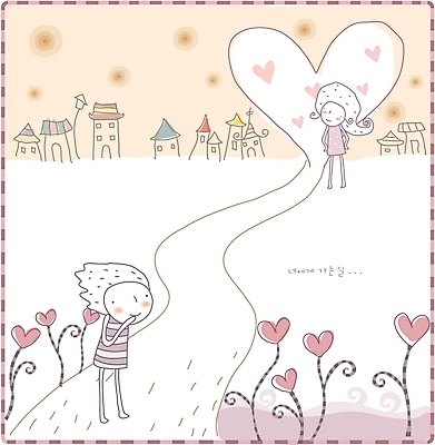 EPS 커플 여자 남자 길 일러스트 상상 주택 사랑 사람 소년 야외 두명 건물 판타지 꿈 하트 국내일러스트 모양 건축물 감정 어린이 관계 파일형식 벡터