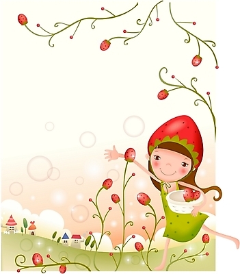 EPS 여자 열매 초등학생 어린이 일러스트 딸기 주택 한명 사람 소녀 야외 빨간색 판타지 순수 여자만 여자한명만 어린이만 소녀만 소녀한명만 국내일러스트 식물 1 학생 컬러 컨셉 과일 상상 건물 파일형식 벡터