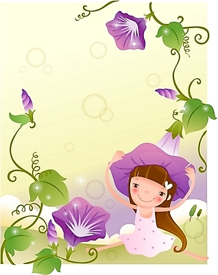 EPS 식물 여자 꽃 초등학생 어린이 컬러 일러스트 상상 한명 사람 소녀 판타지 보라색 순수 나팔꽃 여자만 여자한명만 어린이만 소녀만 소녀한명만 국내일러스트 1 학생 컨셉 파일형식 벡터