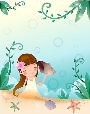 EPS 여자 꽃 초등학생 어린이 모래 바다 일러스트 상상 조개 불가사리 한명 사람 소녀 판타지 바닷속 소라 순수 여자만 여자한명만 어린이만 소녀만 소녀한명만 국내일러스트 식물 1 학생 컨셉 어패류 극피동물 수중 파일형식 벡터