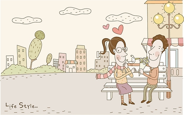 EPS 나무 구름 라이프스타일 여자 남자 꽃 꽃다발 프로포즈 가로등 벤치 의자 데이트 일러스트 조류 선물 사랑 사람 야외 두명 건물 상점 하트 국내일러스트 자연요소 모양 식물 동물 건축물 공공시설 감정 가구 생활 파일형식 벡터