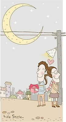 EPS 라이프스타일 커플 공공시설 여자 남자 가로등 데이트 일러스트 주택 선물 사랑 사람 야외 두명 전선 달 하트 야간 전봇대 연애 국내일러스트 자연요소 모양 감정 관계 건물 생활 시설 파일형식 벡터