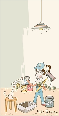 EPS 라이프스타일 여자 의자 일러스트 실내 한명 사람 20대 성인 반려동물 상자 페인트 색칠 칠 페인트칠 개 강아지 여자만 여자한명만 성인여자만 청년만 청년여자만 성인한명만 청년여자한명만 성인여자한명만 성인만 국내일러스트 동물 1 가구 포유류 페인팅 청년 내부 생활 파일형식 벡터