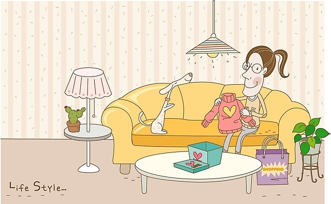 EPS 라이프스타일 옷 여자 일러스트 탁자 선인장 실내 선물 한명 사람 20대 성인 반려동물 소파 쇼핑백 스탠드 개 강아지 스웨터 여자만 여자한명만 성인여자만 청년만 청년여자만 성인한명만 청년여자한명만 성인여자한명만 성인만 국내일러스트 식물 동물 1 가구 상의 의자 가방 포유류 조명 청년 내부 생활 파일형식 벡터