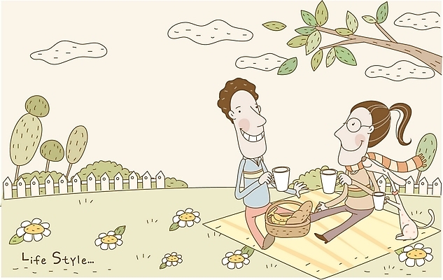 EPS 나무 라이프스타일 커플 여자 남자 꽃 음료 빵 데이트 일러스트 휴식 바나나 사람 야외 두명 울타리 반려동물 소풍 개 강아지 돗자리 국내일러스트 식물 동물 음식 컨셉 과일 포유류 관계 생활 담장 야외활동 파일형식 벡터