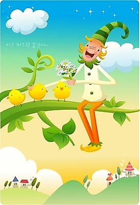 EPS 구름 사계절 계절 남자 꽃 꽃다발 일러스트 상상 청소년 자연 하늘 나뭇잎 요정 병아리 한명 사람 야외 10대 마을 봄 남자만 남자한명만 십대만 십대남자만 십대남자한명만 국내일러스트 자연요소 식물 1 잎 조류 생태계 파일형식 벡터