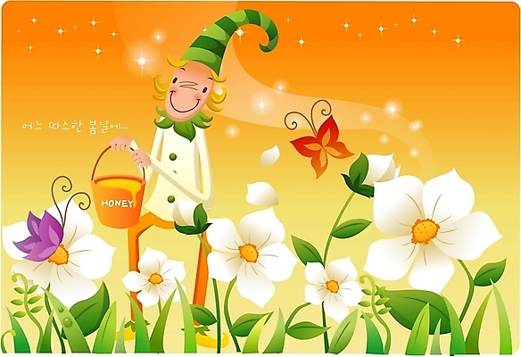 EPS 사계절 계절 남자 꽃 별 나비 일러스트 청소년 자연 요정 한명 사람 야외 10대 빛 봄 꿀 남자만 남자한명만 십대만 십대남자만 십대남자한명만 국내일러스트 자연요소 식물 1 곤충 생태계 파일형식 벡터