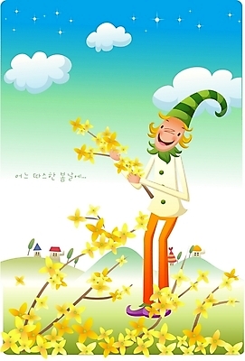 EPS 구름 사계절 계절 남자 꽃 일러스트 청소년 자연 하늘 주택 요정 한명 사람 야외 10대 봄 개나리 남자만 남자한명만 십대만 십대남자만 십대남자한명만 국내일러스트 자연요소 식물 1 건물 생태계 파일형식 벡터