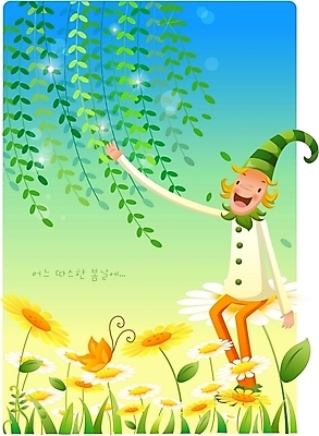 EPS 사계절 계절 남자 꽃 나비 일러스트 청소년 자연 나뭇잎 요정 한명 사람 야외 10대 봄 남자만 남자한명만 십대만 십대남자만 십대남자한명만 국내일러스트 식물 1 곤충 잎 생태계 파일형식 벡터