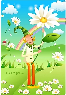 EPS 구름 사계절 계절 남자 꽃 무지개 잎 일러스트 청소년 자연 요정 한명 사람 초원 야외 10대 봄 풀 남자만 남자한명만 십대만 십대남자만 십대남자한명만 국내일러스트 자연요소 식물 1 생태계 파일형식 벡터