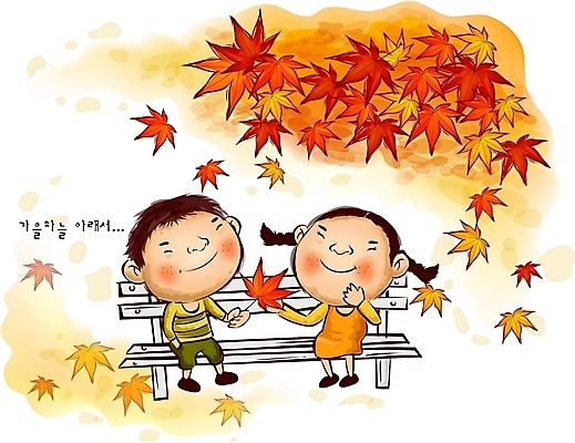 EPS 사계절 계절 여자 남자 어린이라이프 어린이 단풍 낙엽 벤치 의자 일러스트 자연 사람 소녀 소년 야외 두명 가을 추분 어린이만 국내일러스트 라이프스타일 가구 잎 절기 생태계 파일형식 벡터