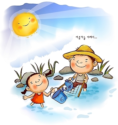 EPS 주간 사계절 계절 여자 남자 어린이라이프 어린이 일러스트 자연 물놀이 하늘 낚시 어류 사람 소녀 소년 성인 야외 두명 여름 태양 그물 개울 아빠 물통 고기잡이 국내일러스트 자연요소 라이프스타일 가족 놀이 레저 어업 강 수중동물 생태계 파일형식 벡터